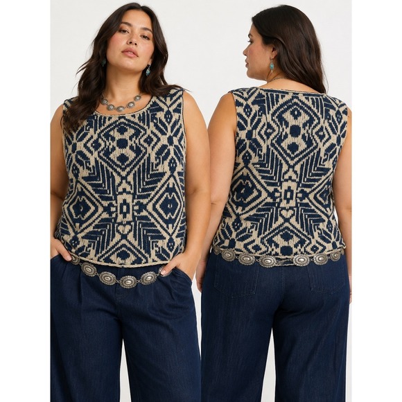 Ralph Lauren Sweaters - NWOT Ralph Lauren vintage Sweater Vest Women L Navy Blue  Hand Knit  Ikat